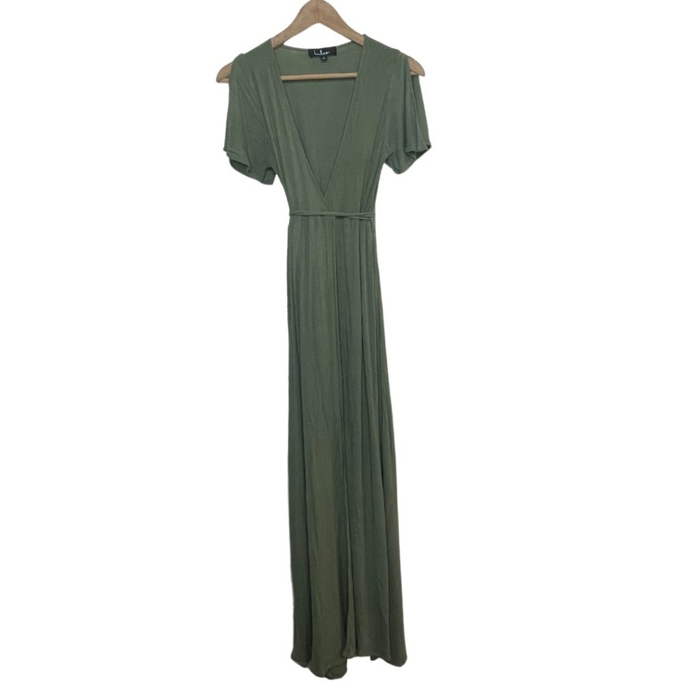👗 LULU'S | Much Obliged Washed Olive Green Wrap Maxi Dress | Size S - Picture 4 of 12